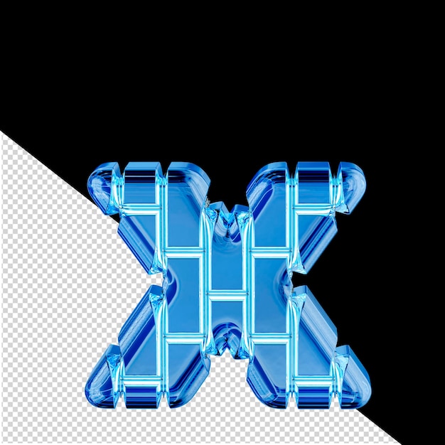 PSD 3d symbol made of blue ice vertical bricks letter x