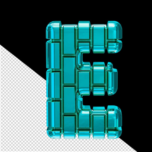 PSD 3d symbol made of turquoise vertical bricks letter e