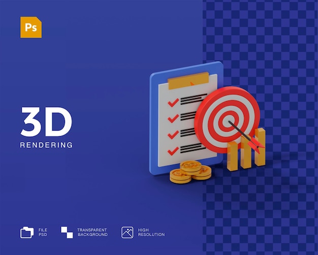 PSD 3d target plan icon in 3d rendering isolated