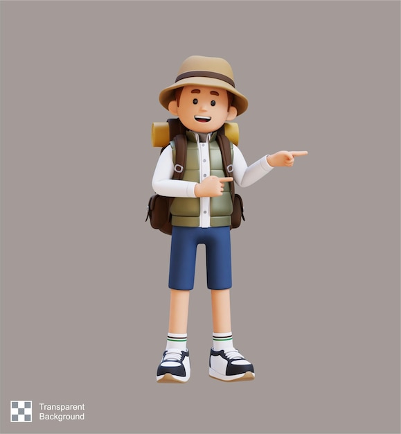 PSD 3d traveller character pointing to the left pose