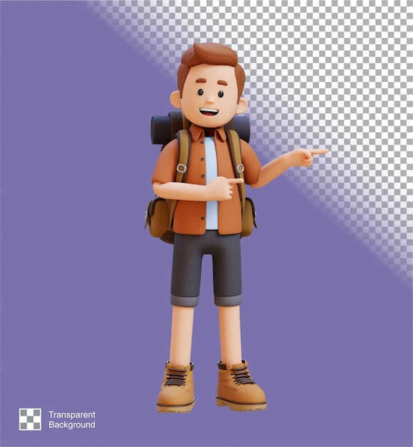 PSD 3d traveller character pointing to the left pose