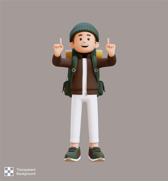 PSD 3d traveller character pointing upward
