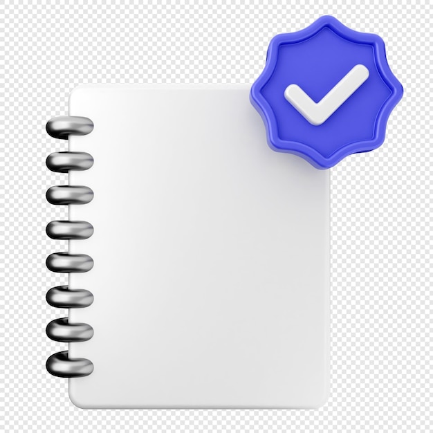 PSD 3d verification check mark approve blank note book