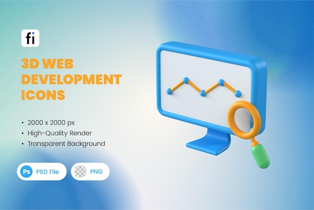 PSD 3d web development icons analytics and monitoring