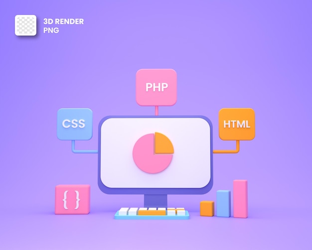 PSD 3d web development or software development or web design coding and programing
