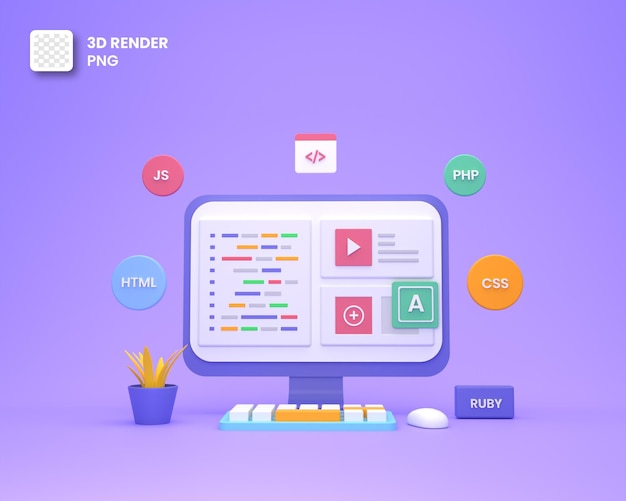 PSD 3d web development or software development or web design coding and programing