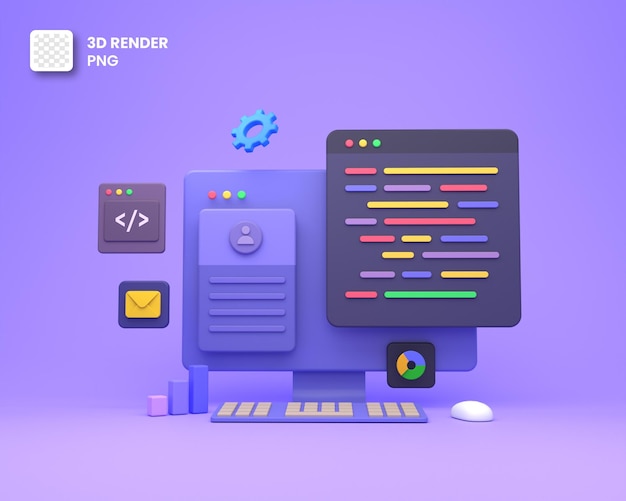 PSD 3d web development or software development or web design coding and programing