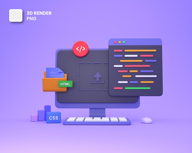 PSD 3d web development or software development or web design coding and programing