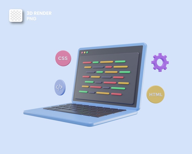 PSD 3d web development or software development or web design coding and programming with syntax code