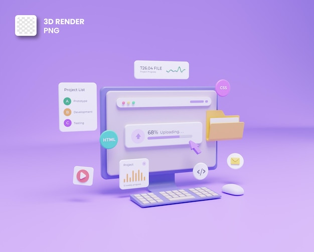 PSD 3d web development or software development or web design user interface ui or coding and programming