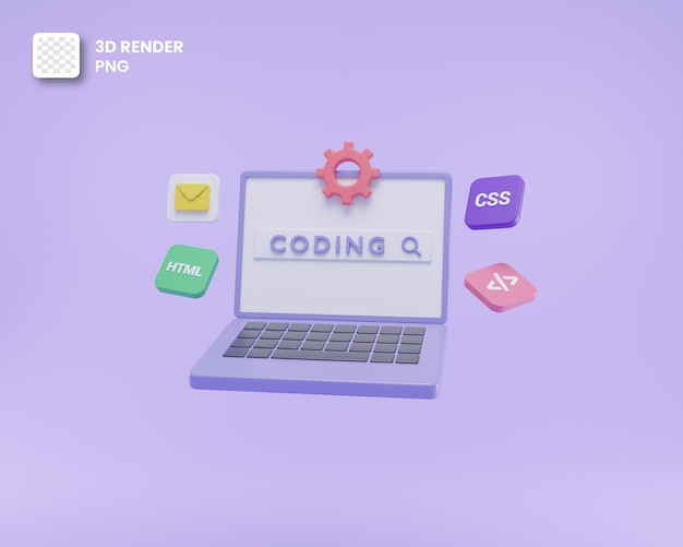 PSD 3d web development or software development or web design user interface ui and programming coding
