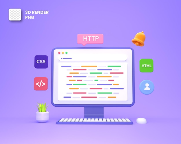 PSD 3d web development or software development or web design user interface ui and programming coding