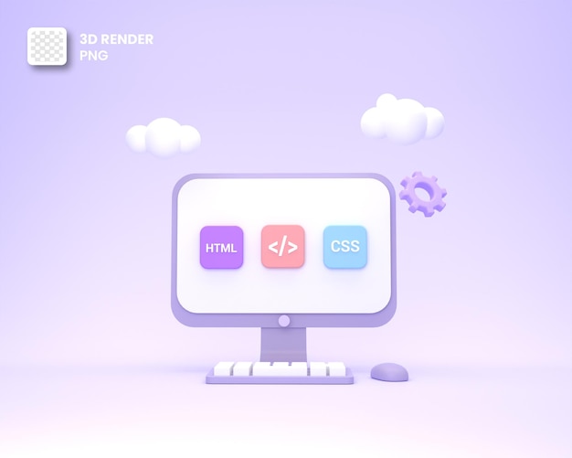 PSD 3d web development or software development or web design user interface ui and programming coding