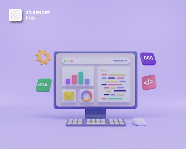 PSD 3d web development or software development or web design user interface ui and programming coding