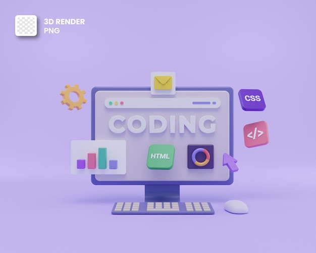 PSD 3d web development or software development or web design user interface ui and programming coding