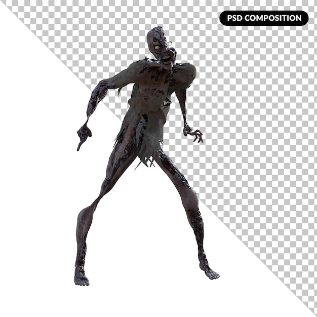 PSD 3d zombie isolated 3d rendering premium psd