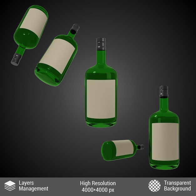 3drenderingglassbottleperspective3variousview