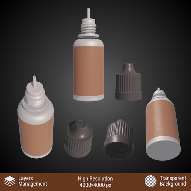 3drenderingliquidbottleperspectivevariousview