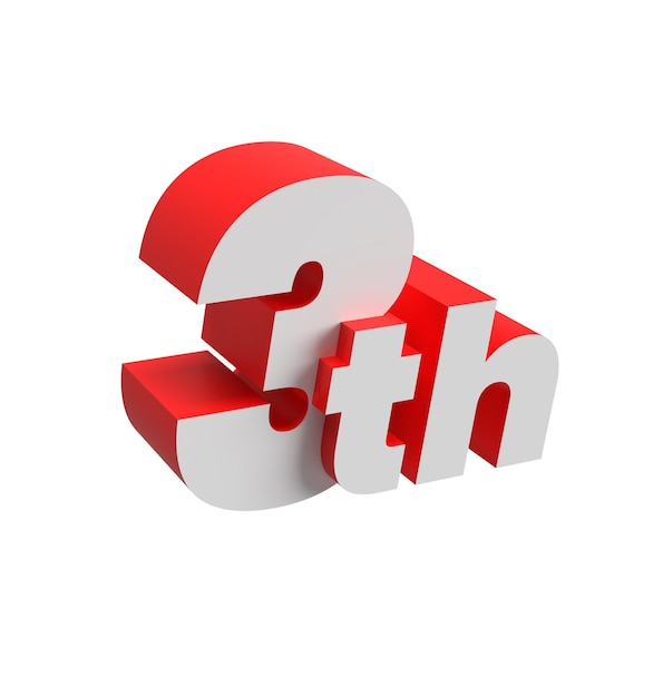 PSD 3th digit 3d number in a light side perspective white and red transparent background