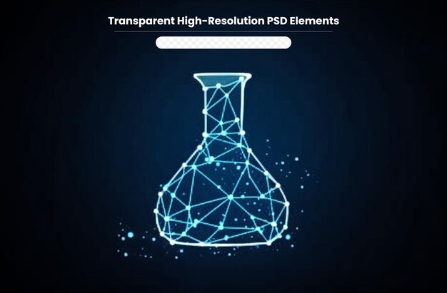 PSD abstract conical flask glassware digital on blue transparent background