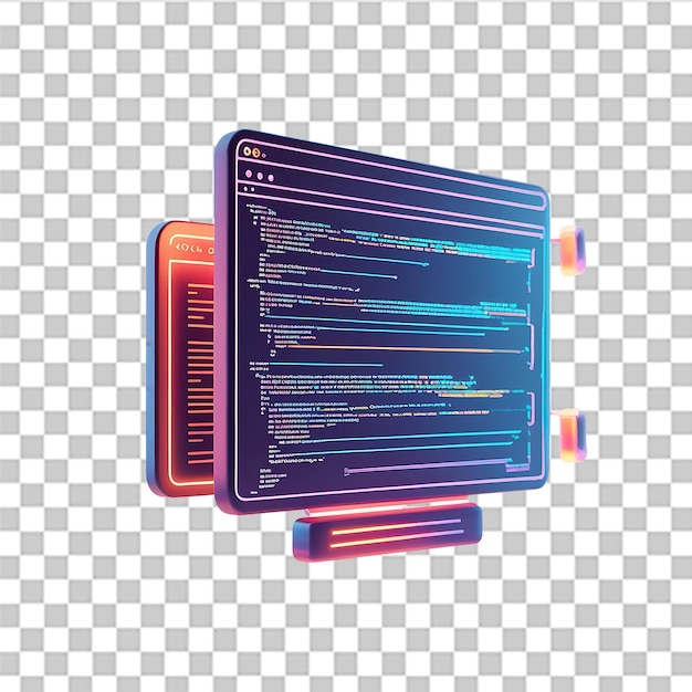 PSD abstract representation of computer screens displaying lines of code for software development
