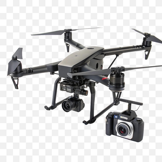 PSD advanced quadcopter drone with camera on transparent background