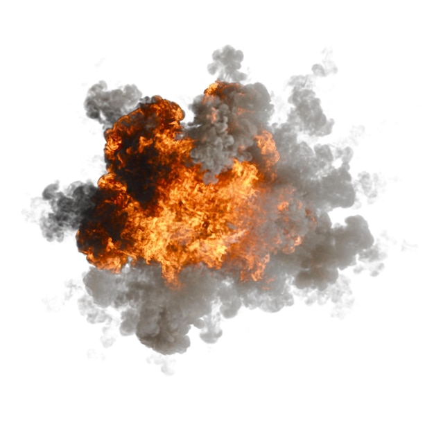 PSD aerial explosion isolated transparent background 3d rendering
