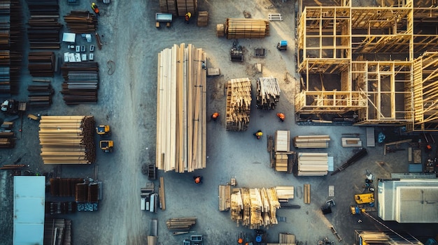 PSD aerial view of a construction site with materials