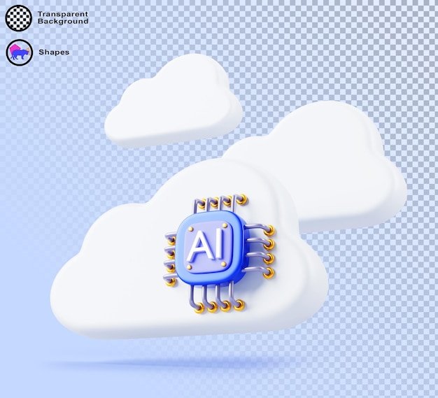 PSD ai cloud service 3d banner artificial intelligence cloud computing infrastructure technology with chip render concept of algorithms machine learning analysis and storage big data