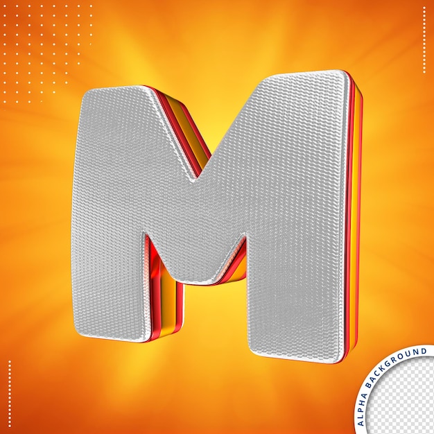 PSD alphabet letter m in 3d render for composition