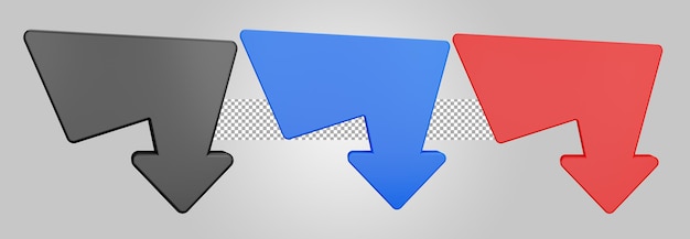 PSD arrows vector set isolated on transparent background. 3d render