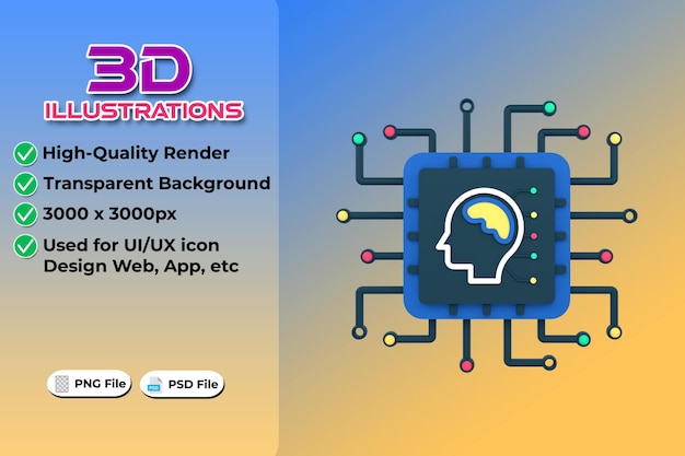PSD artificial intelligence modern computing concept 3d rendering isolated on transparent background ui ux icon design web and app trend