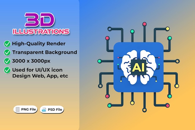 PSD artificial intelligence modern computing concept 3d rendering isolated on transparent background ui ux icon design web and app trend