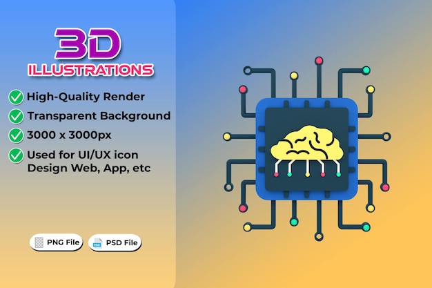 PSD artificial intelligence modern computing concept 3d rendering isolated on transparent background ui ux icon design web and app trend