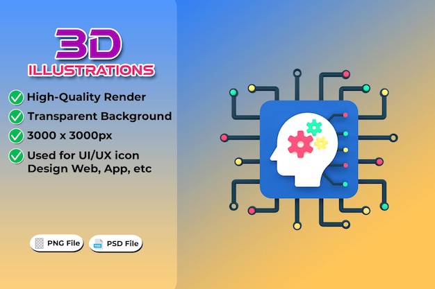 PSD artificial intelligence modern computing concept 3d rendering isolated on transparent background ui ux icon design web and app trend