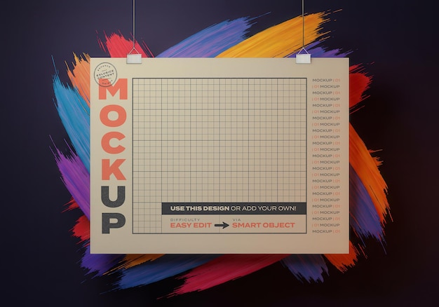 PSD artistic horizontal poster hanging mockup