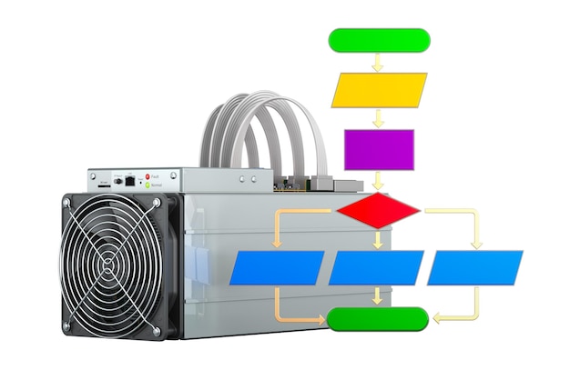 PSD asic miner with algorithm 3d rendering isolated on transparent background