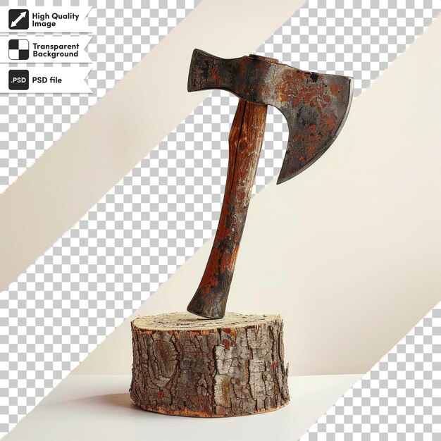 PSD an axe on a stump with a black and white background