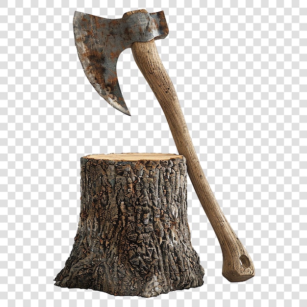 PSD axe on a tree trunk realistic isolated on transparent background