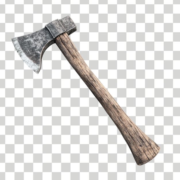 PSD an axe with a wooden handle is stuck in a grid