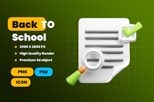 PSD back to school 3d icon or magnifying glass 3d icon