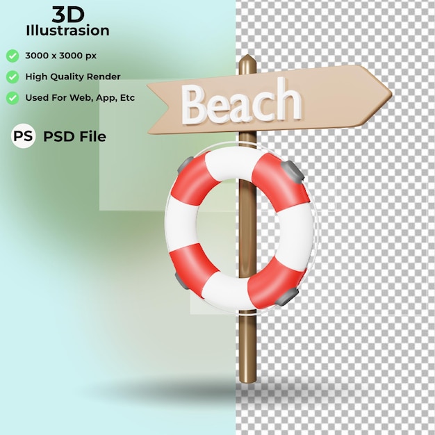 PSD beach icon 3d illustration, arrow direction