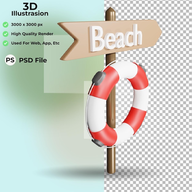 PSD beach icon 3d illustration, arrow direction