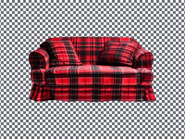 PSD beautiful red check sofa isolated on a transparent background