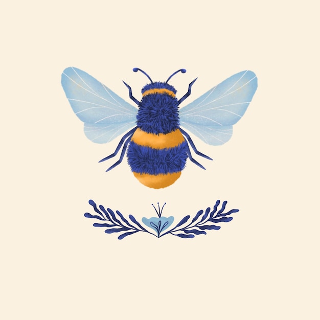 PSD bee hand drawn illustration