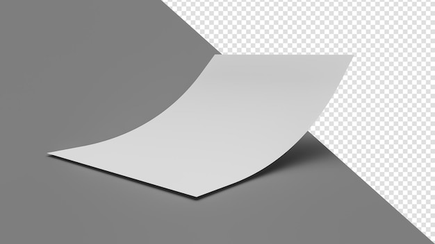 PSD bent empty paper sheet empty paper mockup a4 format paper with shadows on isolated