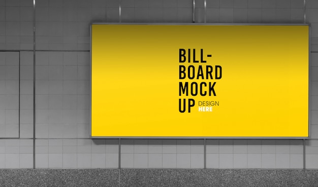 PSD billboard mockup in subway or metro station, useful for advertising.