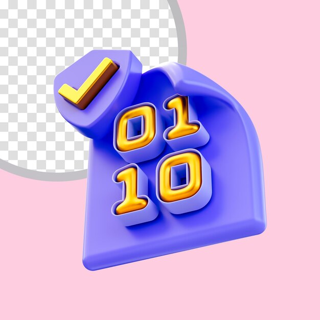 PSD binary number document with security shield check mark icon 3d render concept for safe coding