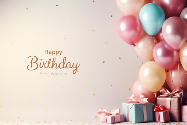 PSD birthday background with balloons and gifts