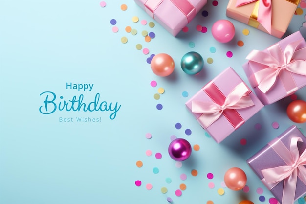 PSD birthday background with balloons and gifts